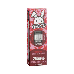 Live Resin Delta 8 THC Vape Pen with PHC + THCJD – Cherry Pie & Sojay Haze Sauce – 2.5g – Geek’d