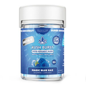Knockout Blend THC Gummies with Delta 9 + THC-P + THC-X + HHC-P + Delta 8 – Magic Blue Razz – Kush Burst