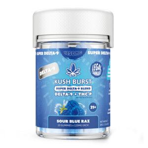 Super Delta 9 Blend THC Gummies with Delta 8 + THC-P – Sour Blue Razz – Kush Burst