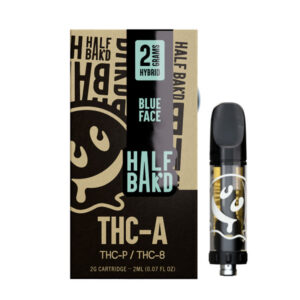 THC Cartridge – THC-A:THC-P:Delta 8 Cartridge – Blue Face (Hybrid) – 2g – By Half Bak’d