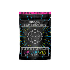 THC Gummies – Delta 8 Gummies – Electric Lemonade Shockwaves Sour Belts – 500mg – By Hi On Nature