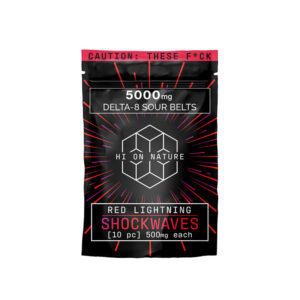 THC Gummies – Delta 8 Gummies – Red Lightning Shockwaves Sour Belts – 500mg – By Hi On Nature