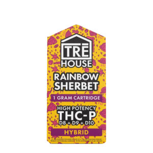THC-P Vape Cartridge with D8 + D9 + D10 – Rainbow Sherbet – 1g Hybrid – TRĒ House